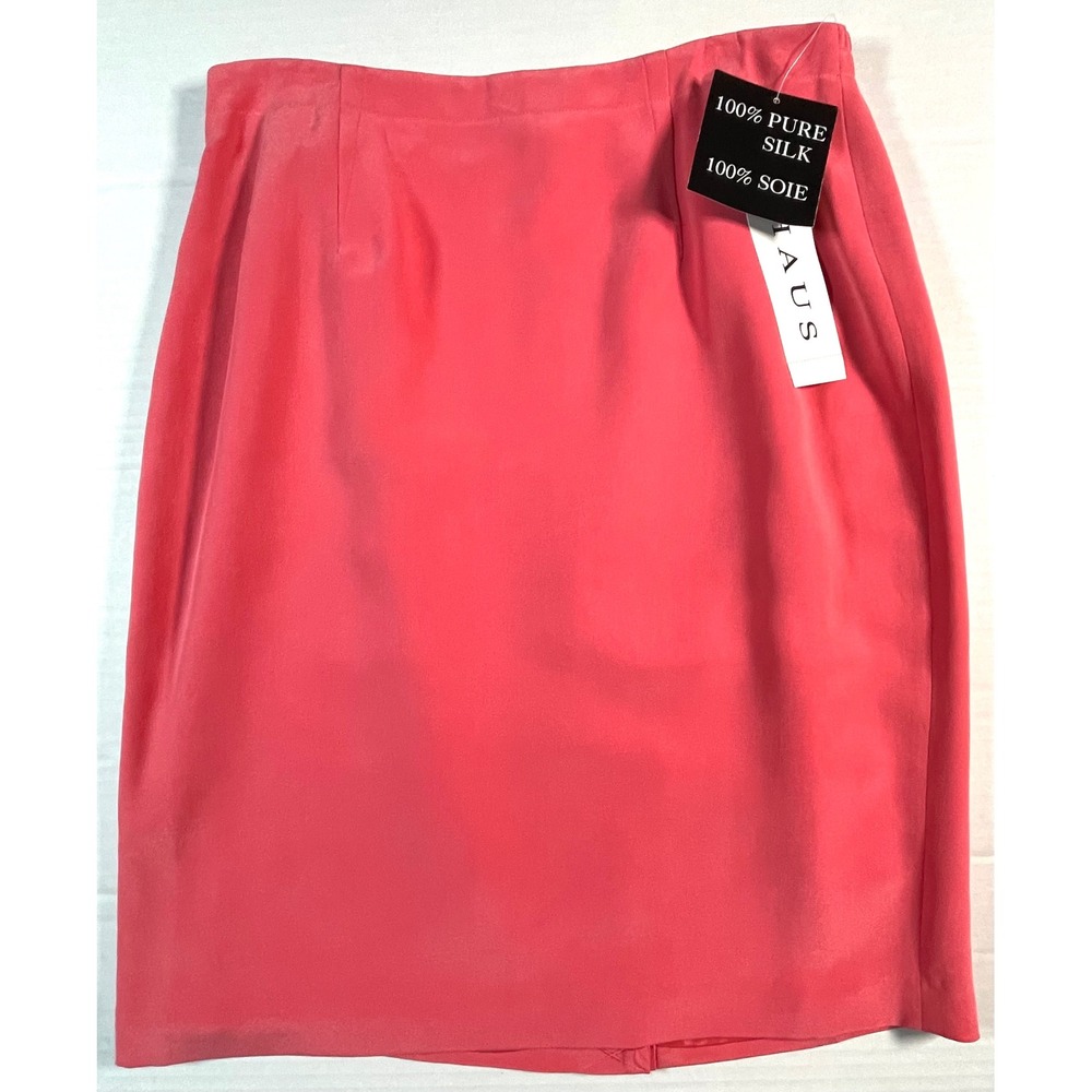 Chaus Silk Pencil Skirt Womens 12 Watermelon Pink Lined Back Zip NWT Old money
